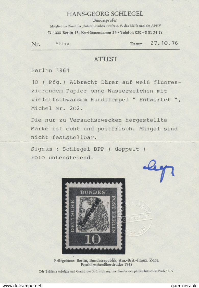 Berlin: 1961 'A. Dürer' 10 Pf. mit diag. Aufdruck "Entwertet", eine Einzelmarke