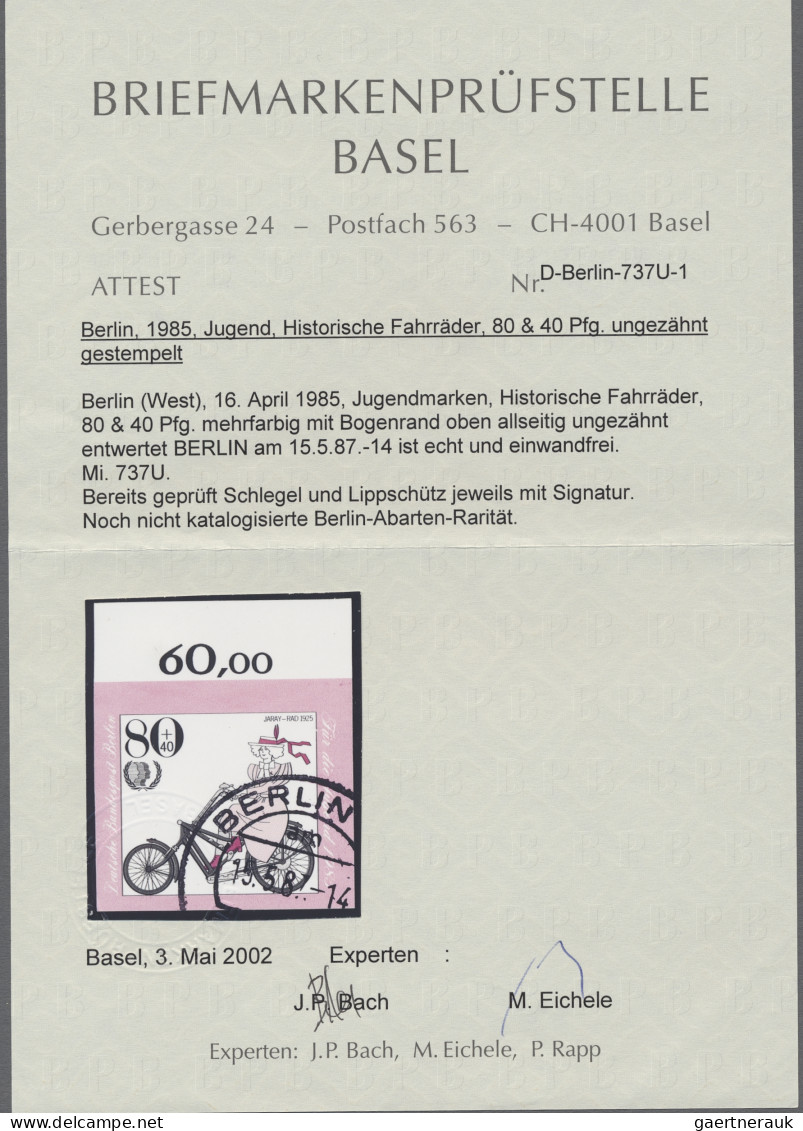 Berlin: 1985, Jugendmarken, Historische Fahrräder 80 + 40 Pfg., UNGEZÄHNT Vom Ob - Otros & Sin Clasificación