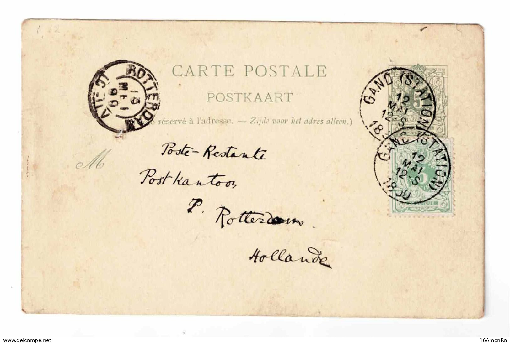 E.P. Carte 5c. + Tp N°45 Obl. Sc GAND (STATION) Du 12 Mai 1890 Vers ROtterdam- Verso : Illustration De L' HOTEL DE VIENN - Postcards 1871-1909