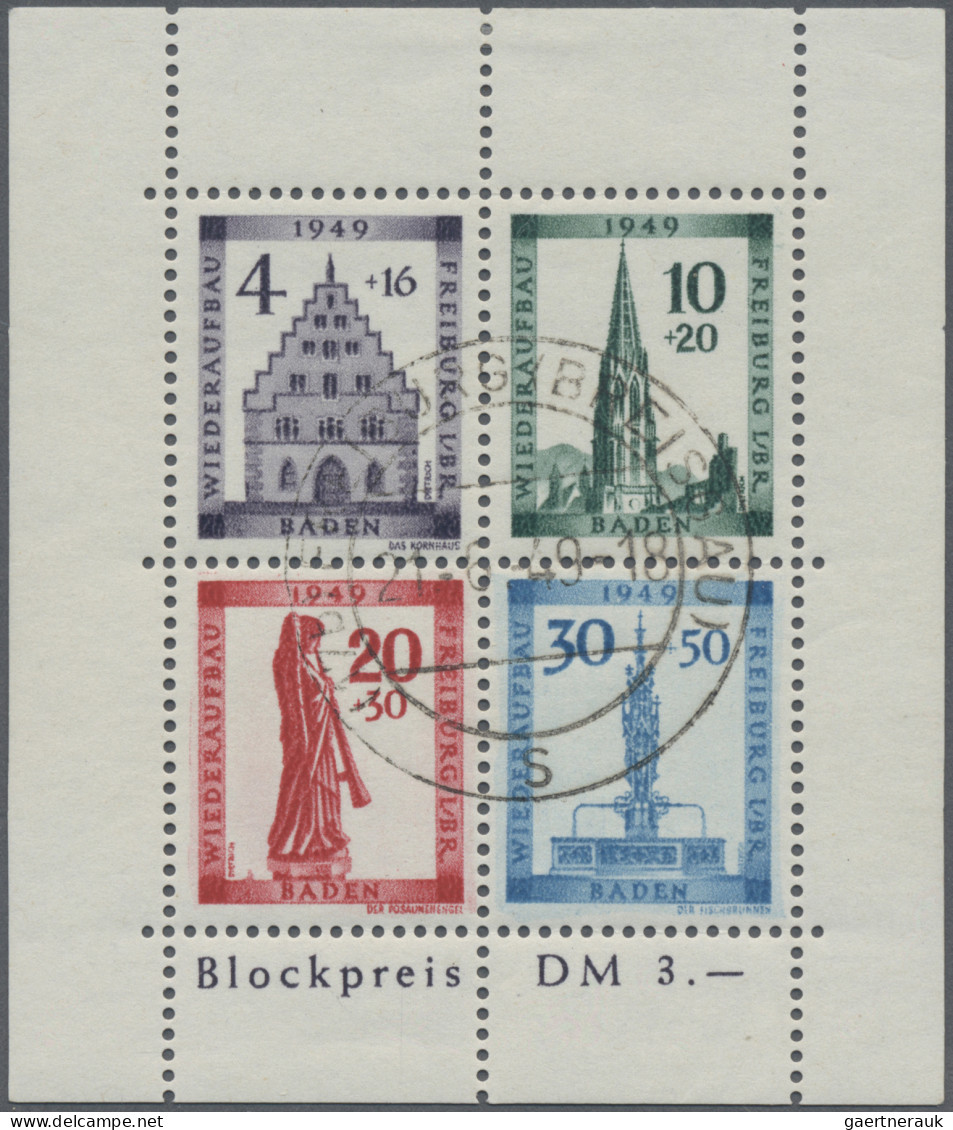 Französische Zone - Baden: 1949, Freibug-Block, Gezähnt, Mit Abart "20 Pf Mit Si - Altri & Non Classificati