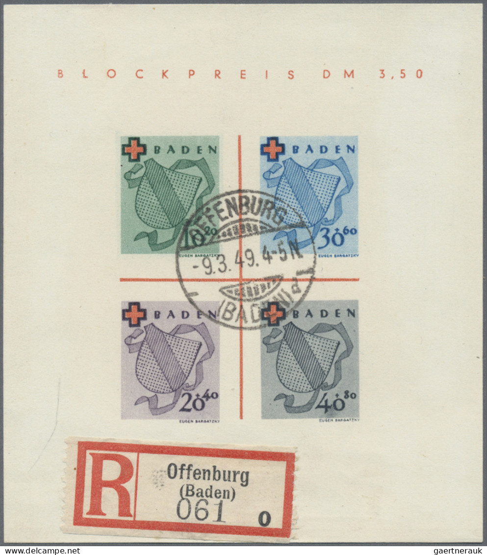 Französische Zone - Baden: 1949. R-Brief Mit Rot-Kreuz-Block Und Kpl. Rot-Kreuz- - Altri & Non Classificati