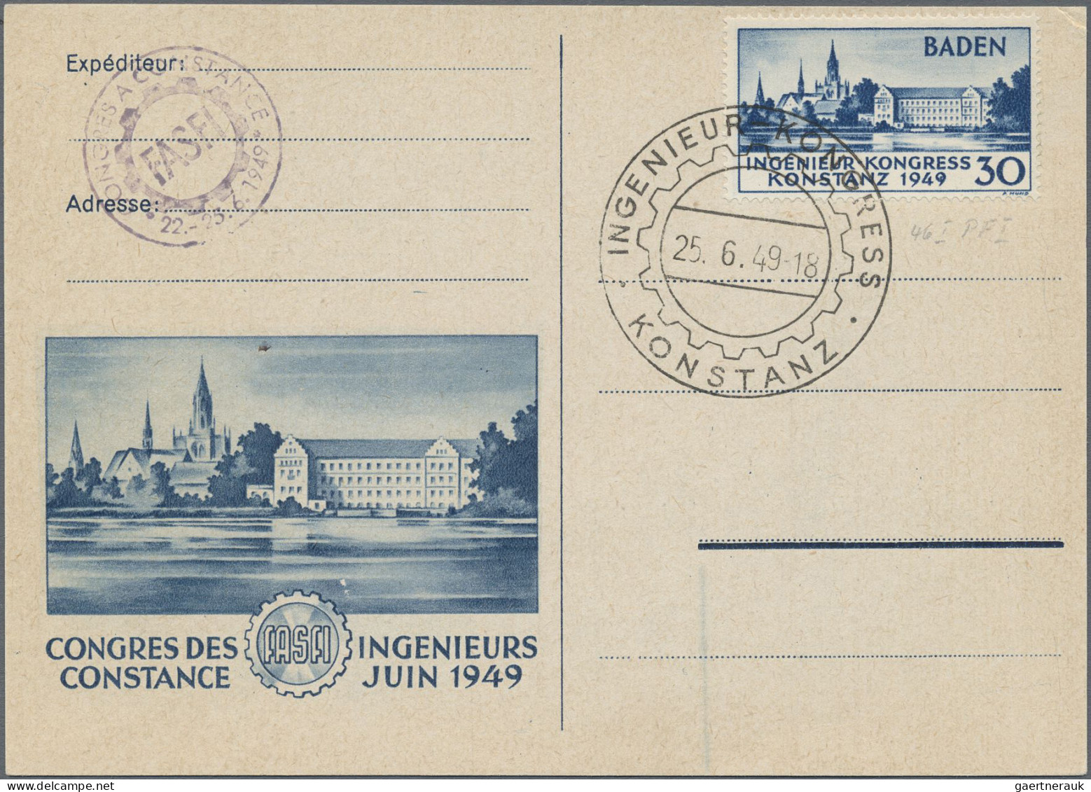 Französische Zone - Baden: 1949, Ingenieur-Kongress Konstanz 30 Pfg. Blau Mit Pl - Other & Unclassified