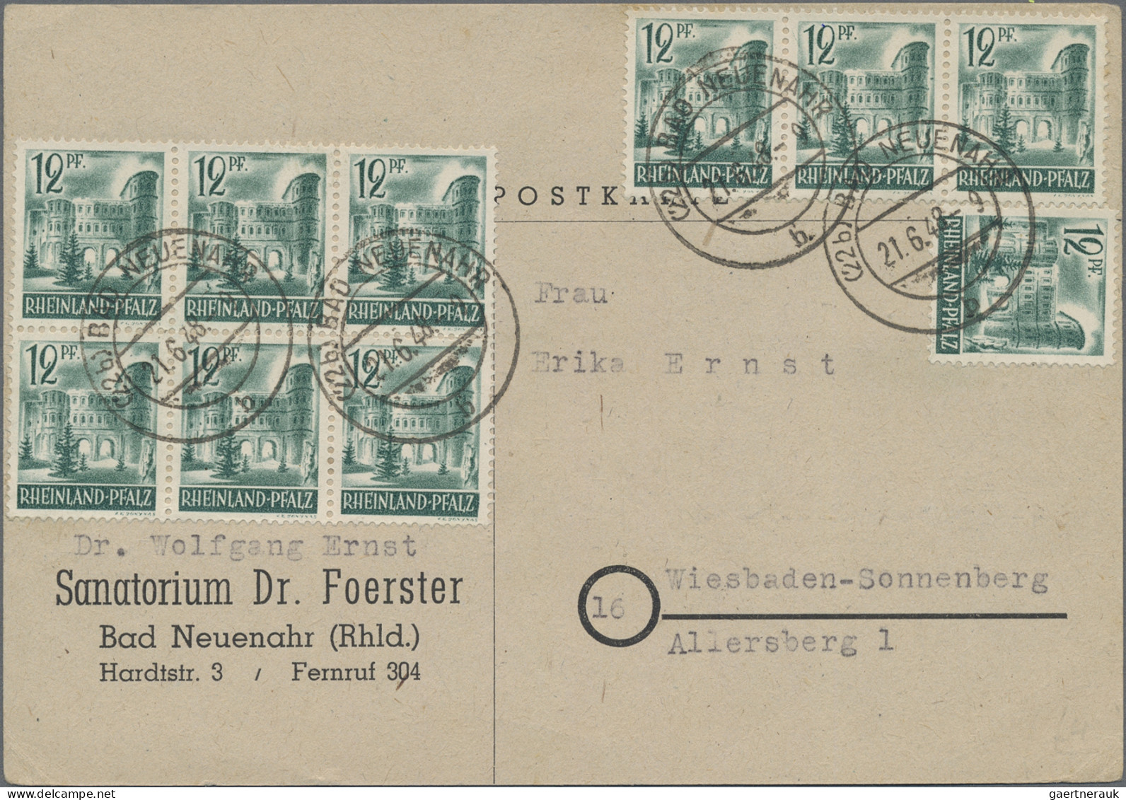 Französische Zone - Rheinland Pfalz: 1948, 12 Pfg. Bläulichgrün, Zehn Werte Als - Autres & Non Classés