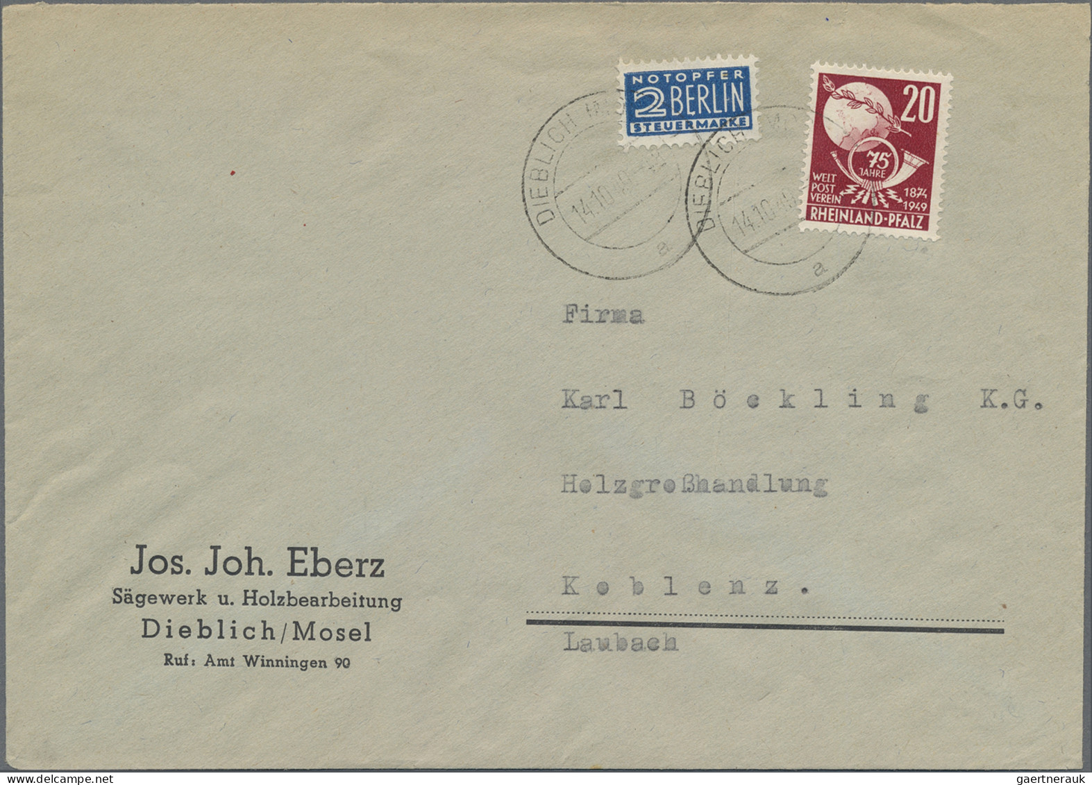 Französische Zone - Rheinland Pfalz: 1949, UPU 20 Pfg. Und 30 Pfg. Je Als Portog - Sonstige & Ohne Zuordnung