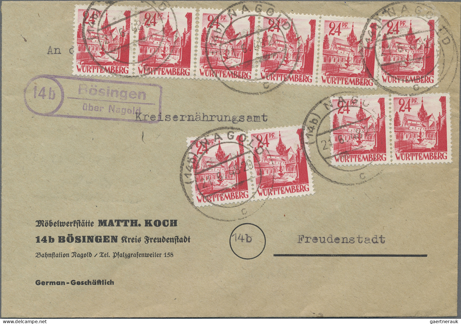 Französische Zone - Württemberg: 1948, 24 Pfg. Dunkelrosa, Zehn Werte (teils In - Other & Unclassified