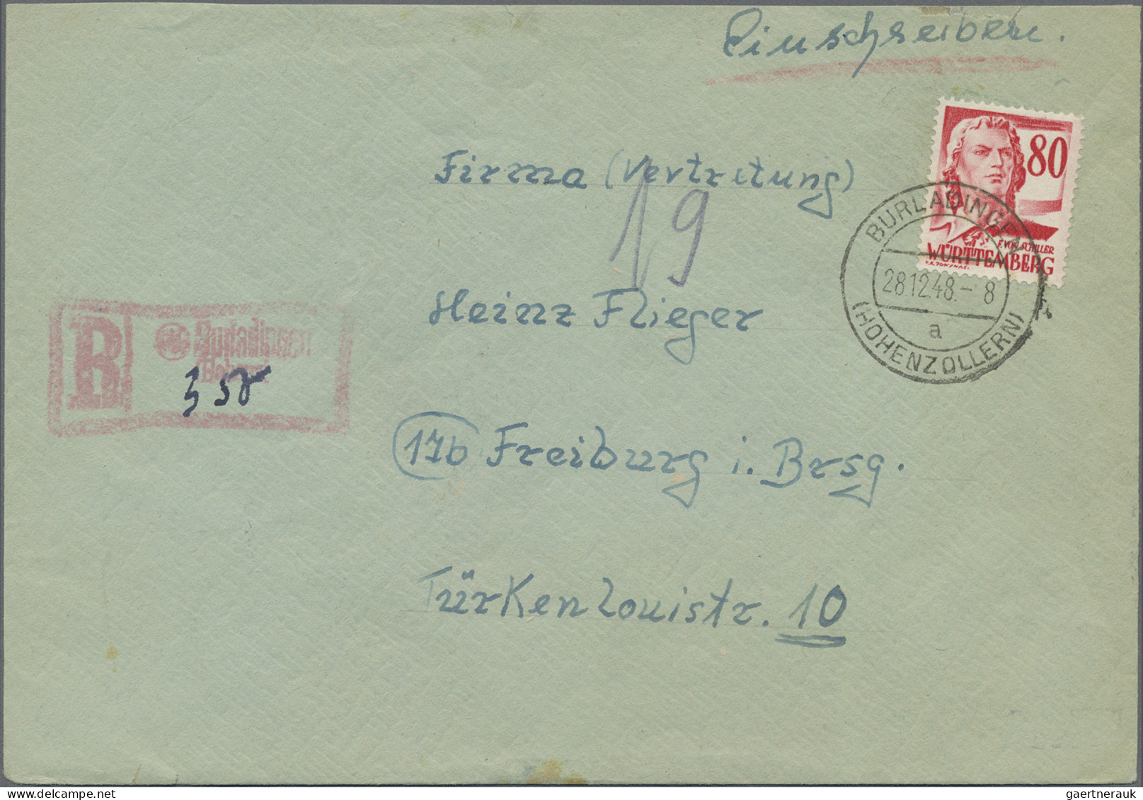 Französische Zone - Württemberg: 1948, 80 Pfg. Dunkelrosa Als Portogerechte Einz - Other & Unclassified