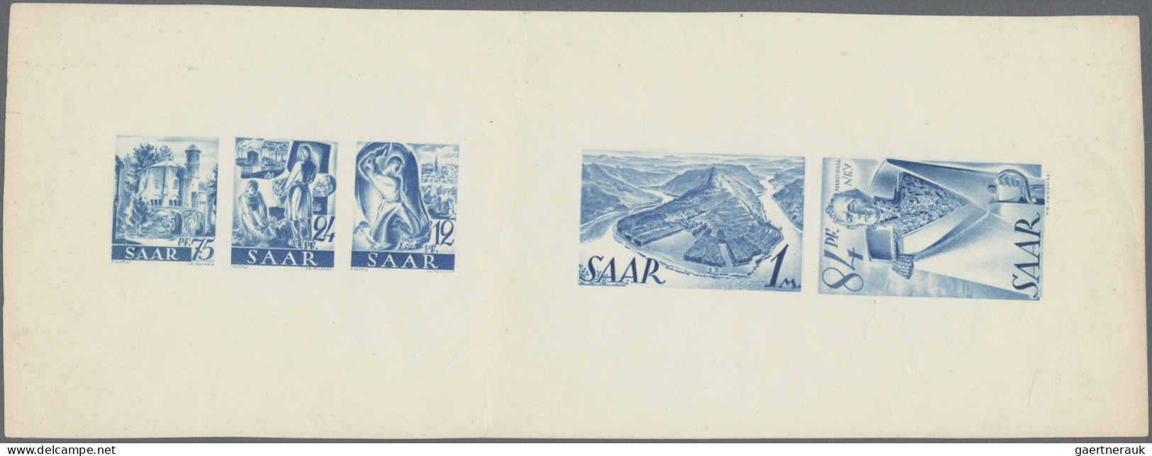 Saarland (1947/56): 1947, Freimarken Saar I, Probedruckbogen 75 Pfg.+24 Pfg.+12 - Unused Stamps