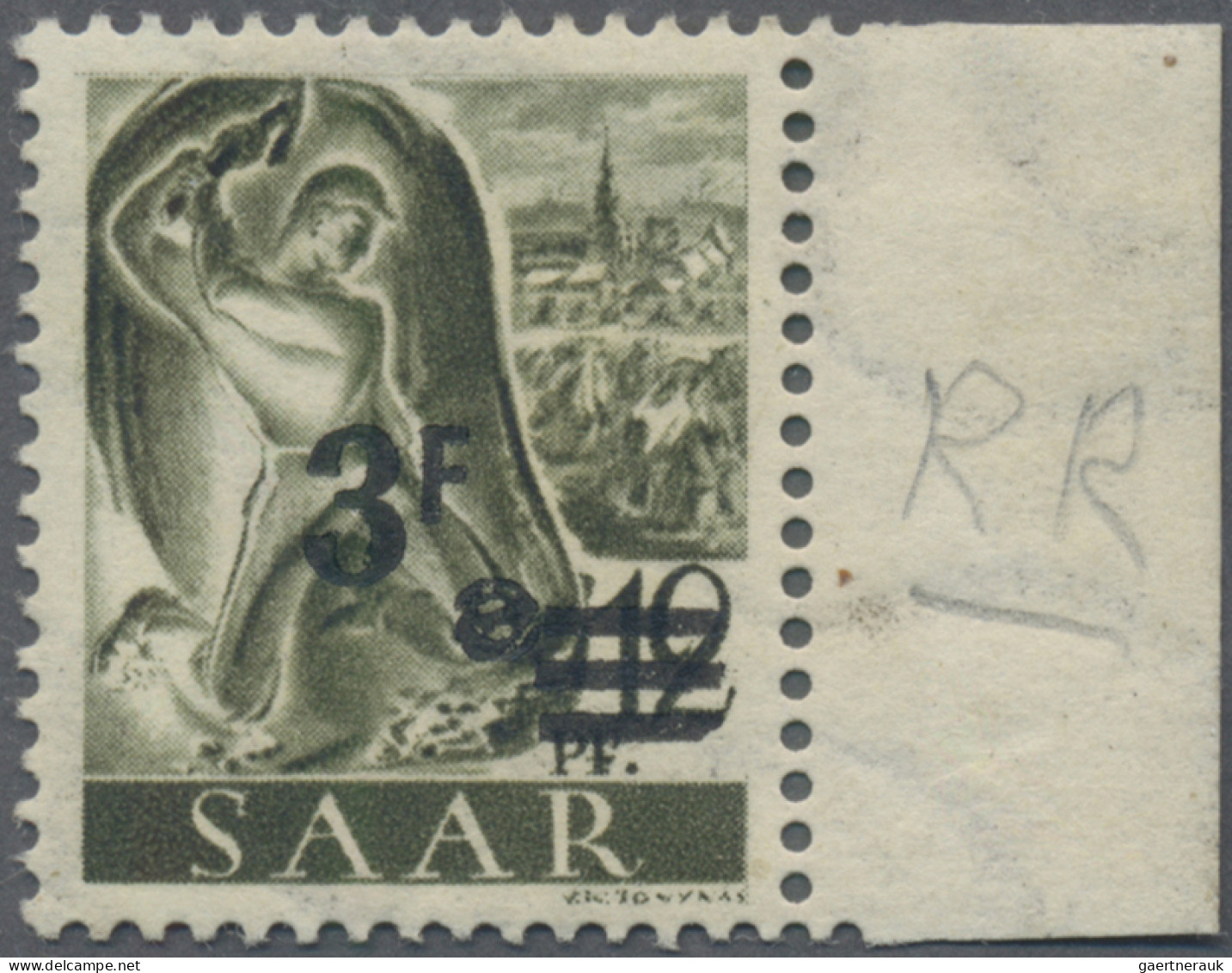 Saarland (1947/56): 1947, Aufdruck-Abart "3 F" Statt "2 F." Auf 12 Pfg. Mit Wass - Nuevos