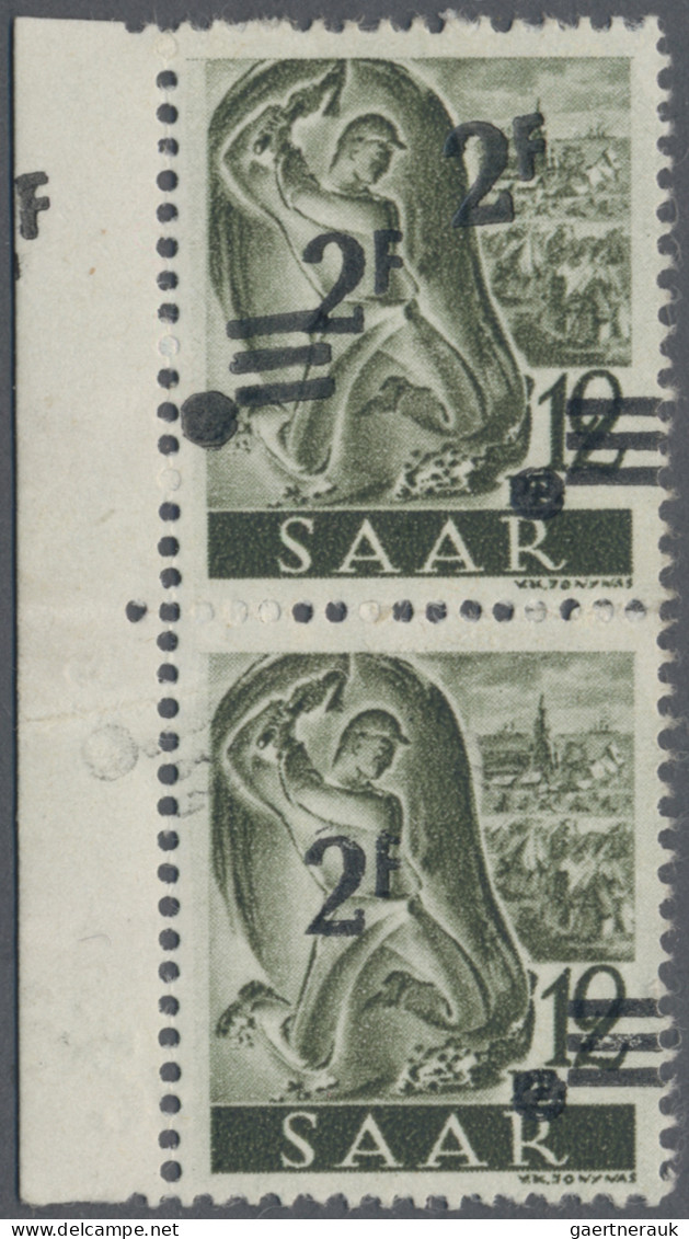 Saarland (1947/56): 1947, 2 Fr. Auf 12 Pfg. Schwarzgrauoliv, Postfrisches Senkr. - Ungebraucht