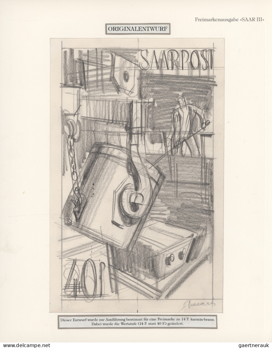 Saarland (1947/56): 1948, Entwurf Zur Ausführung Für Eine Freimarke Zu 14 Fr Kar - Neufs