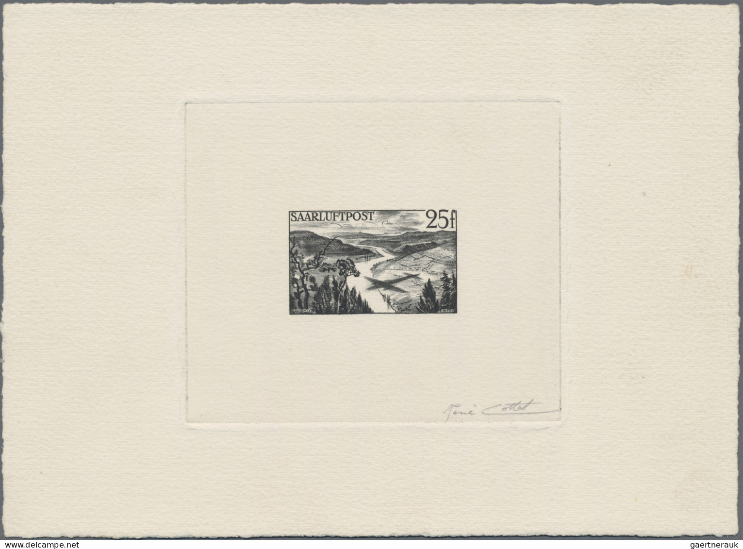 Saarland (1947/56): 1948, 25 Fr Flugpost Schwarz Als Künstlerblock, Auf Ungummie - Unused Stamps