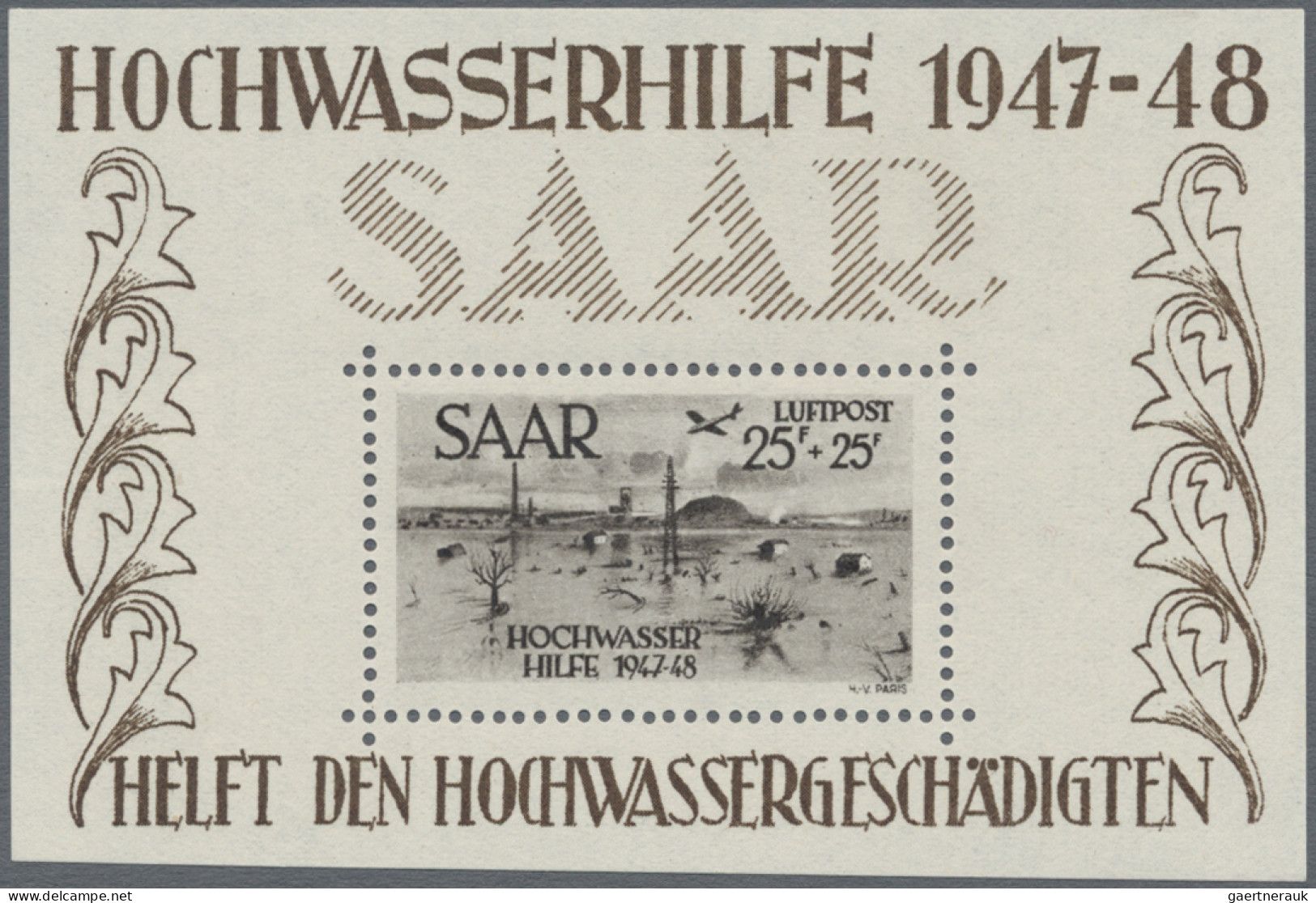 Saarland (1947/56): 1948, Hochwasser-Blockpaar Postfrisch, Bl. 1 Signiert Ney(BP - Ungebraucht