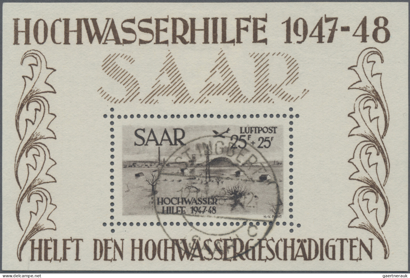 Saarland (1947/56): 1948, Block Hochwasserhilfe 25 F, Sauber Rundgestempelt, Sig - Gebraucht