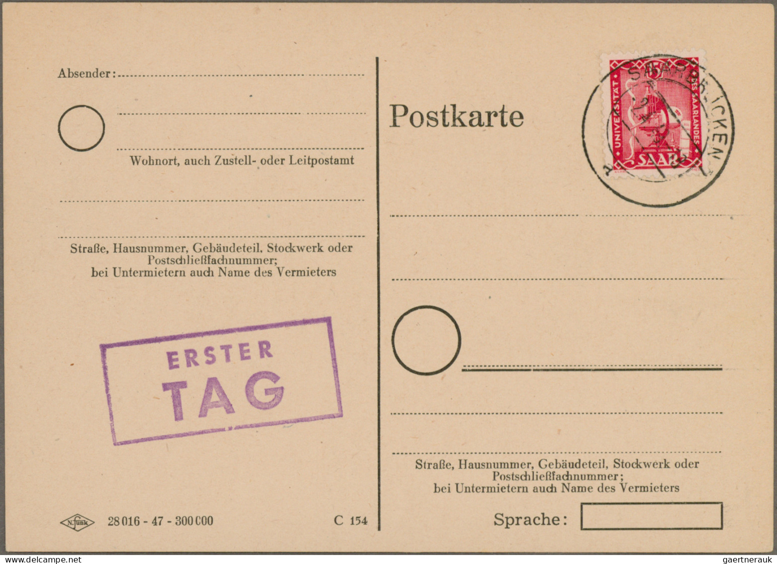 Saarland (1947/56): 1949, 15 Fr. "1 Jahr Universität Des Saarlandes" Auf Blankop - Other & Unclassified