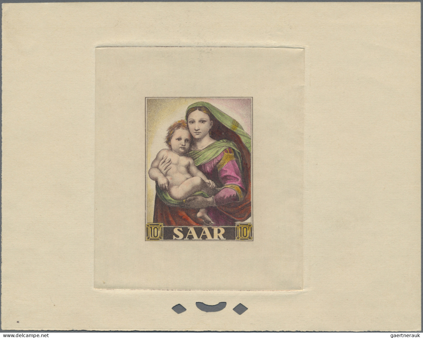 Saarland (1947/56): 1954, 10 Fr. Madonna Als Mehrfarbiger Ministerblock Auf Kart - Unused Stamps