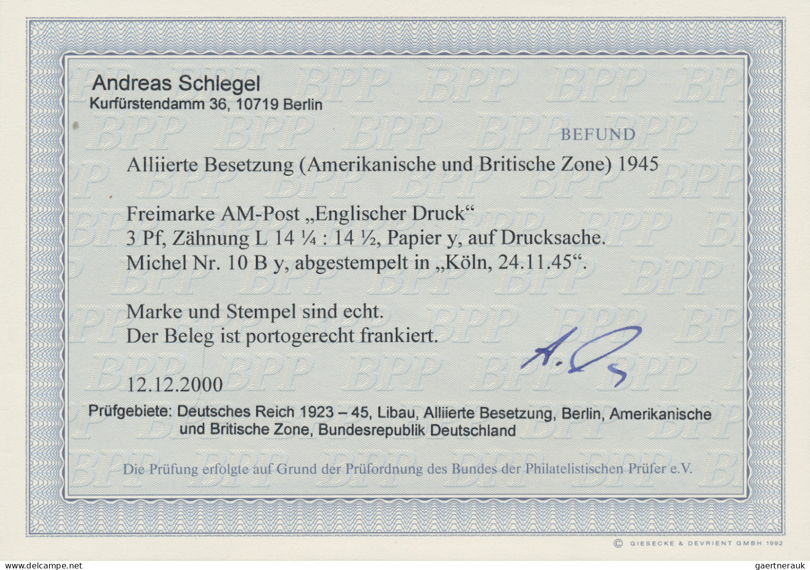 Bizone: 1945, 3 Pf AM-Post Englischer Druck, Gez. L14 1/4:14½, Papier Y Als Sehr - Andere & Zonder Classificatie