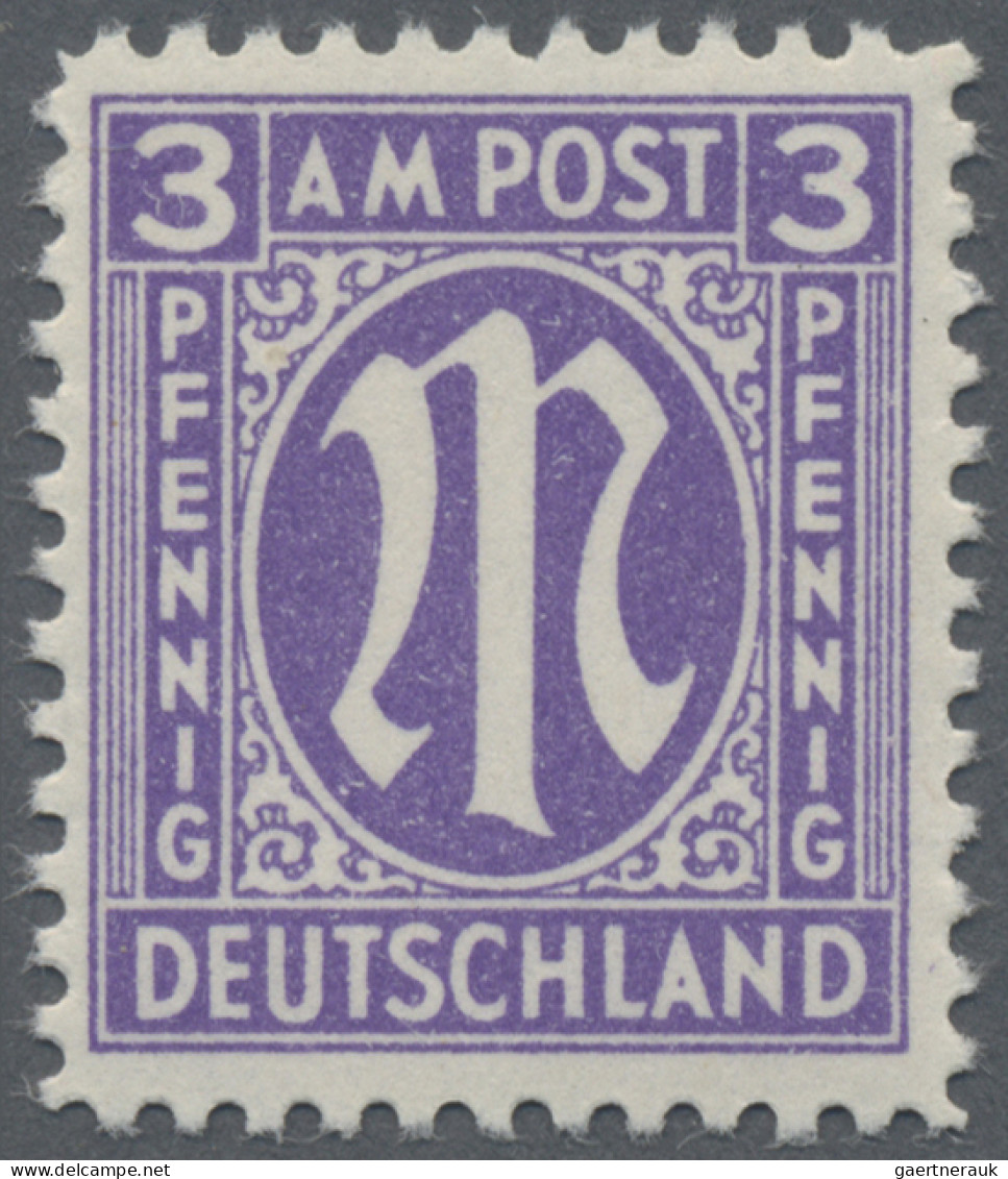 Bizone: 1945, 3 Pf AM-Post Deutscher Druck, Dunkelbläulichviolett, Gez. 11½, Alf - Autres & Non Classés