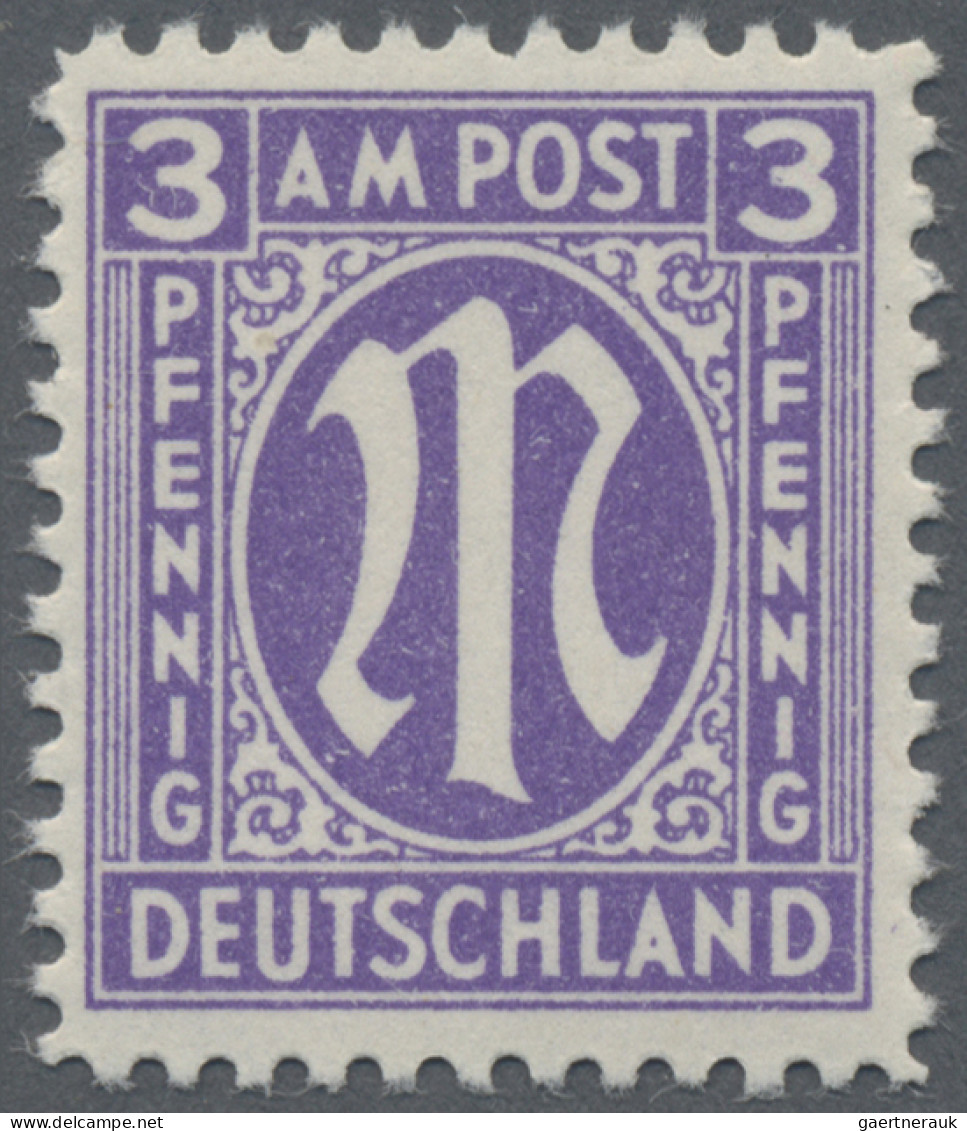 Bizone: 1945, 3 Pf AM-Post Deutscher Druck, Dunkelbläulichviolett, Gez. 11½, Alf - Sonstige & Ohne Zuordnung