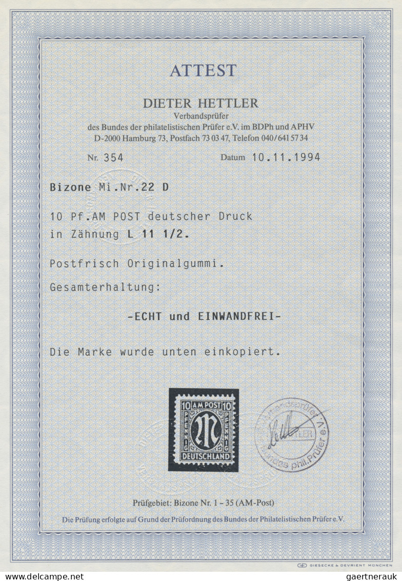 Bizone: 1945, 10 Pf AM Post Deutscher Druck, Orangebraun Auf Alfelder Papier, Ge - Other & Unclassified