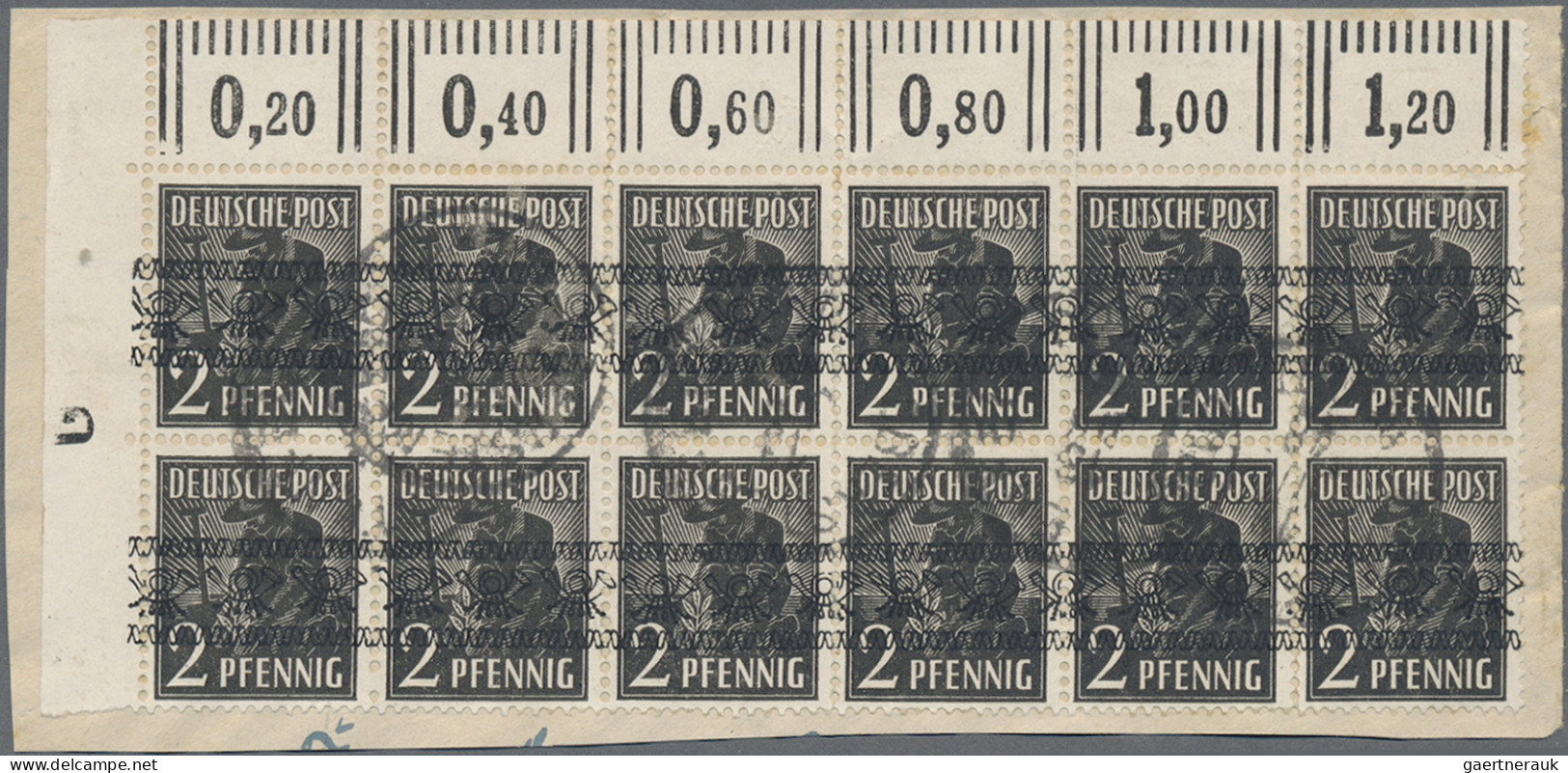 Bizone: 1948, Bandaufdruck Auf 2 Pfg. Arbeiter Im Eckrand-12er-Block Mit Drucker - Otros & Sin Clasificación