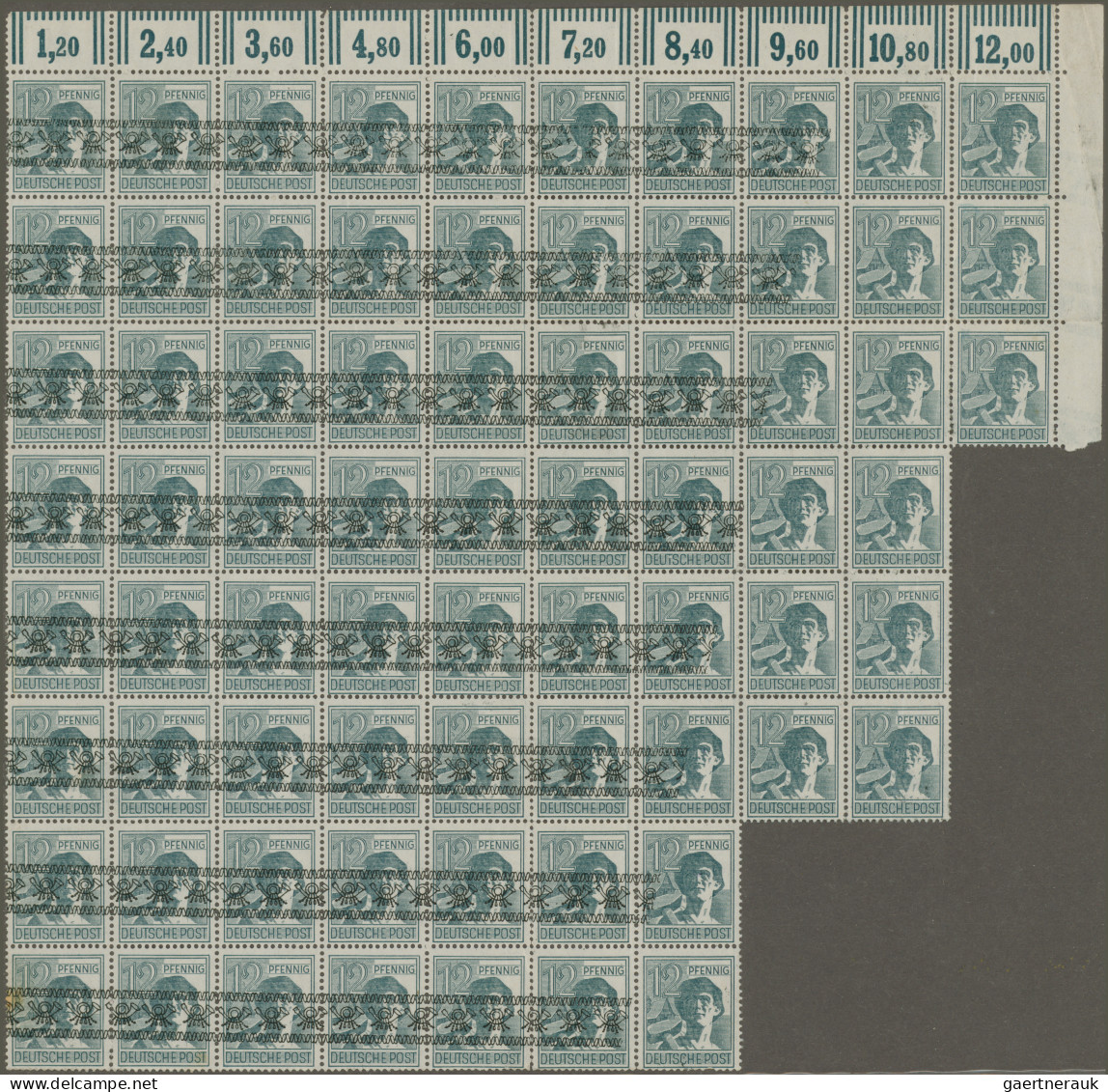 Bizone: 1948, Bandaufdruck Auf Arbeiter, 12 Pfg. Grau Im Bogenteil Zu 71 Marken - Sonstige & Ohne Zuordnung