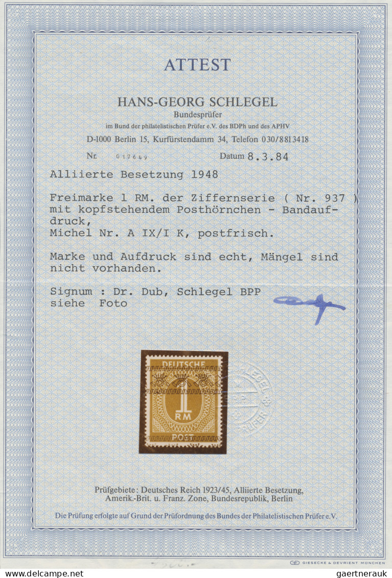 Bizone: 1948, 1 RM Kopfstehender Bandaufdruck, Postfrisch, Einwandfrei Mit Ausga - Autres & Non Classés