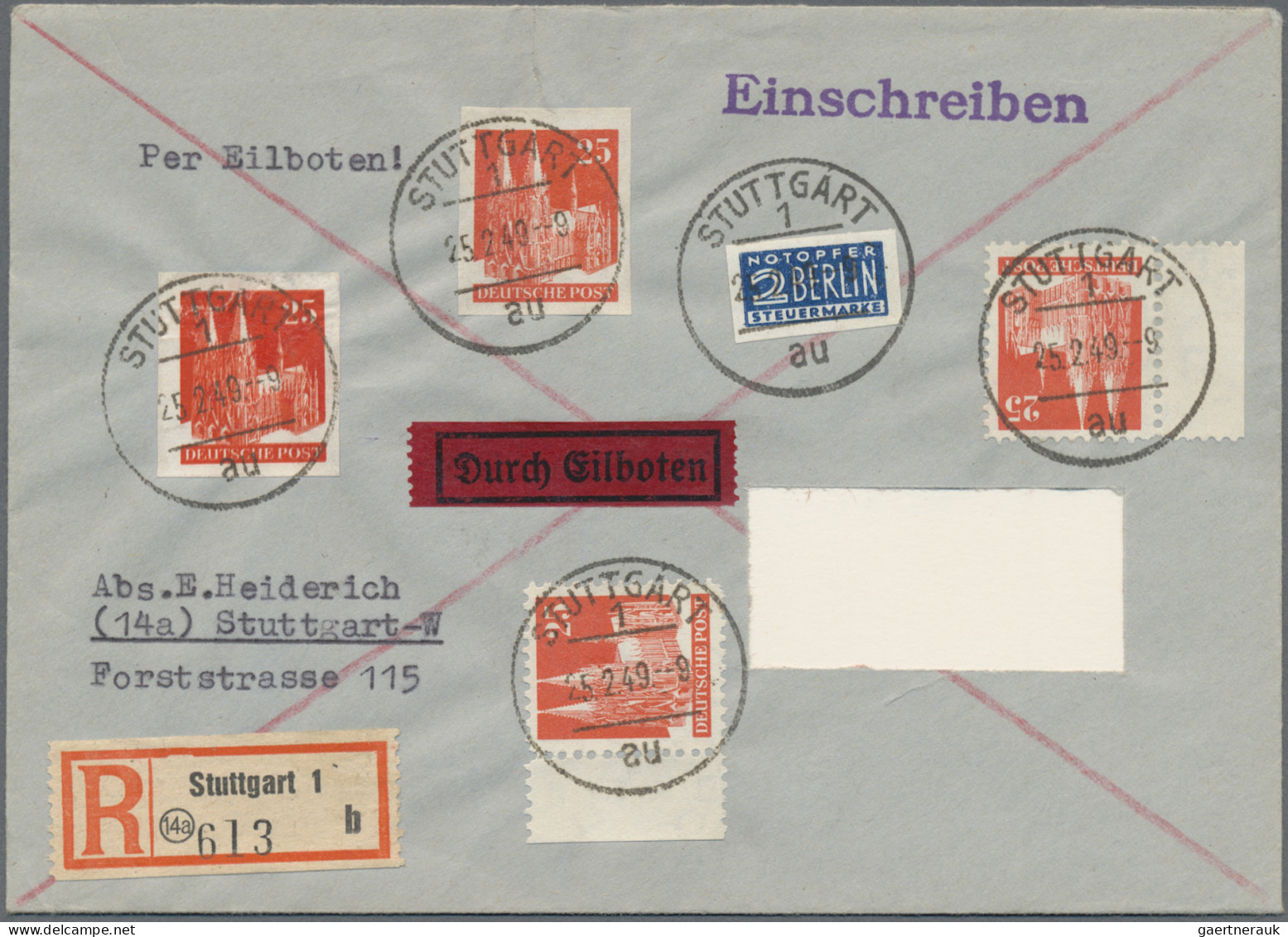 Bizone: 1949, 25 Pf Kölner Dom, Zweimal Gezähnt Vom Rand Und Zwei Ungezähnte Stü - Other & Unclassified