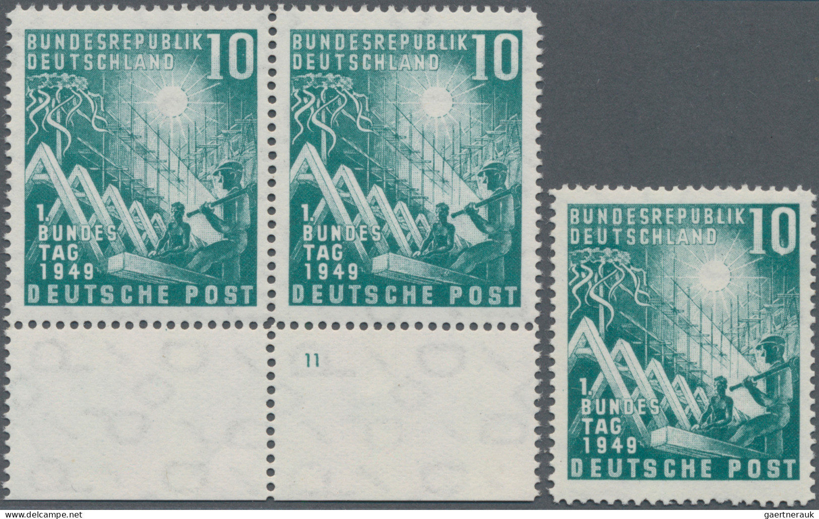 Bundesrepublik Deutschland: 1949, Bundestag 10(Pf), Waagerechtes Unterrandpaar, - Unused Stamps