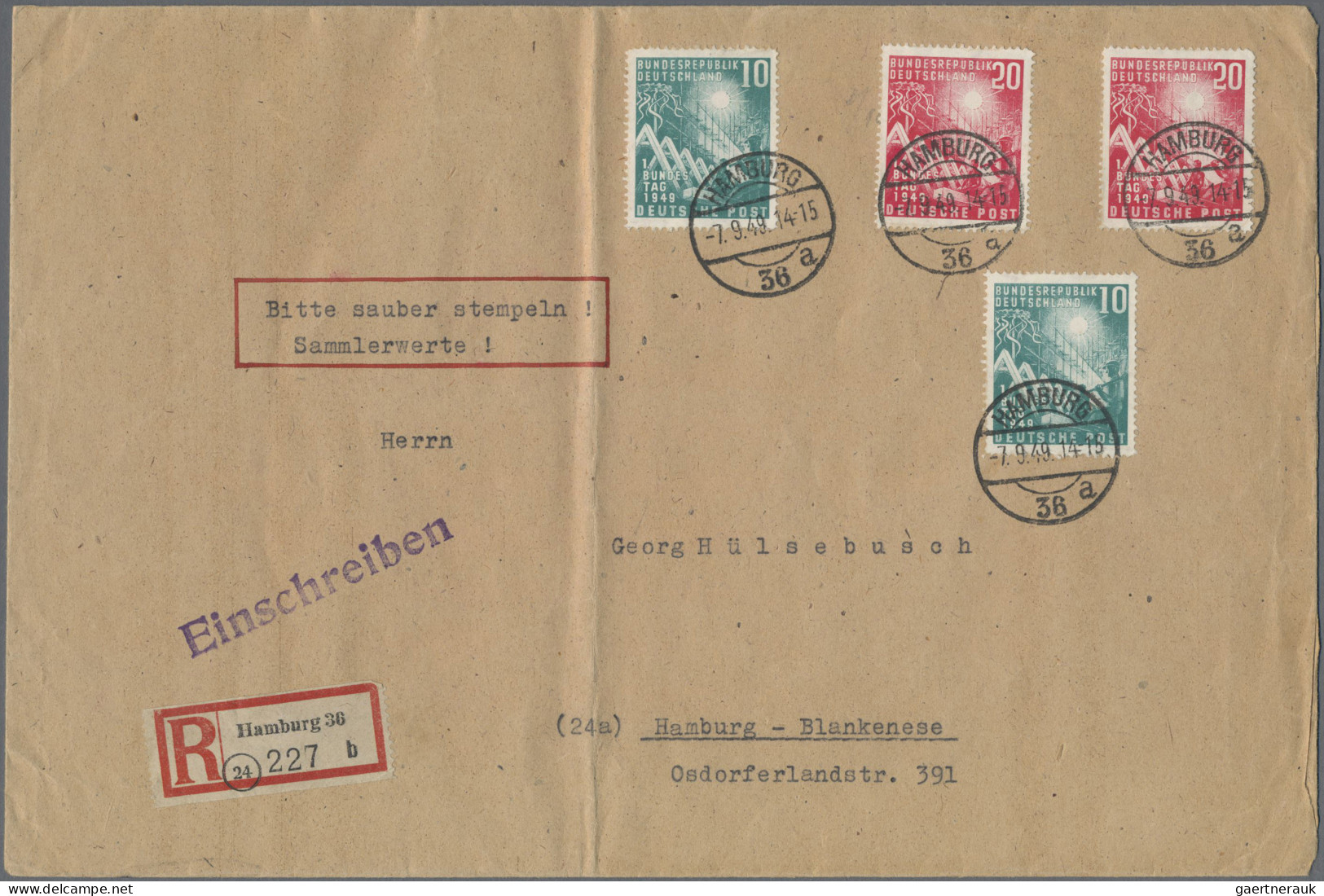 Bundesrepublik Deutschland: 1949, Bundestag, Zwei Serien Als Portogerechte Frank - Andere & Zonder Classificatie