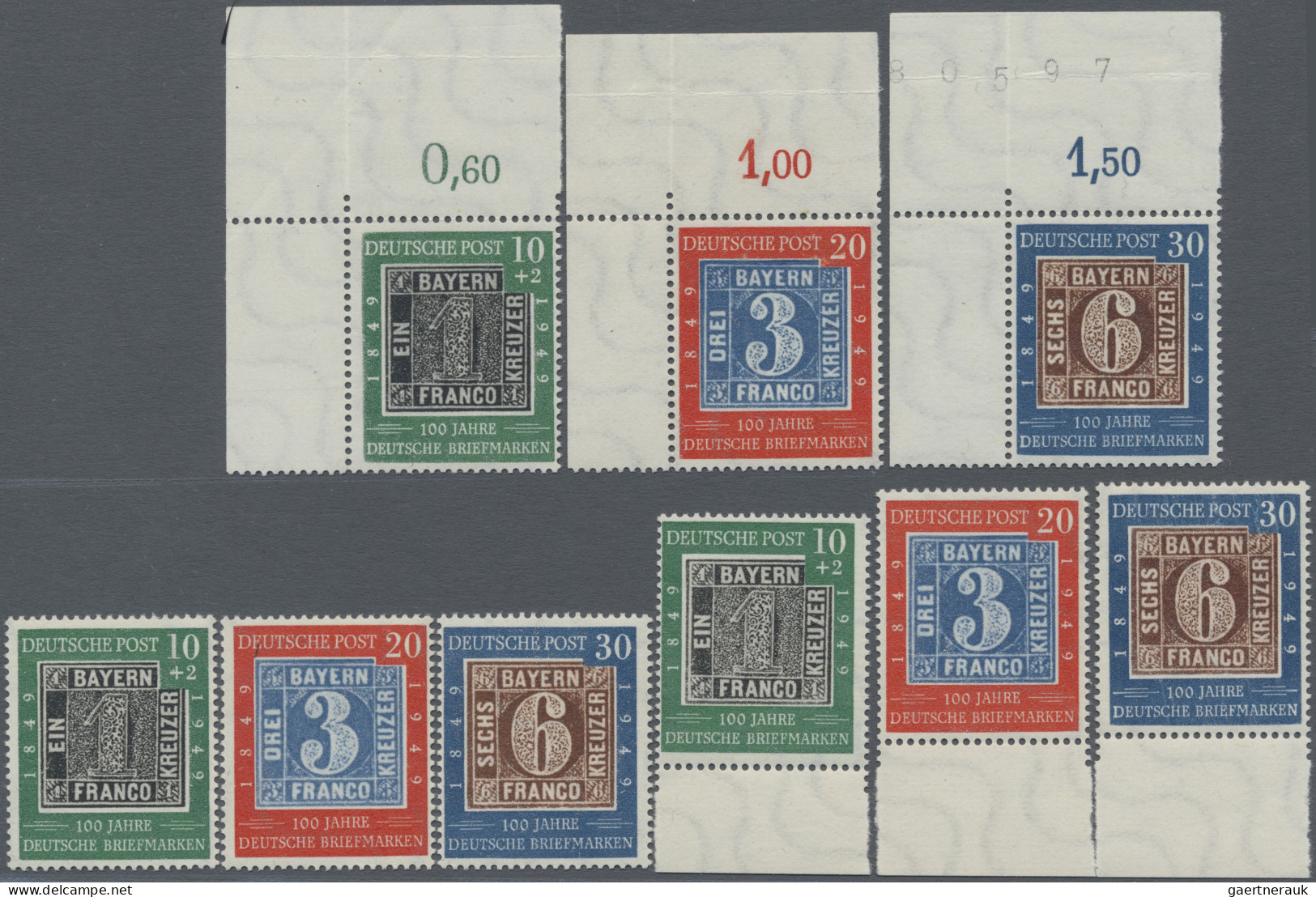 Bundesrepublik Deutschland: 1949, 100 Jahre Dt. Briefmarken, 5x Komplett Postfri - Unused Stamps