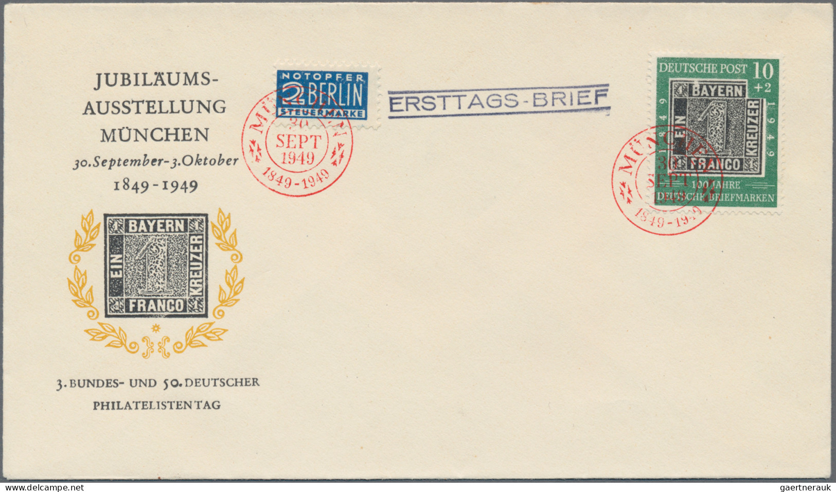 Bundesrepublik Deutschland: 1949, 100 Jahre Deutsche Briefmarken, 10+2(Pf) Mit P - Brieven En Documenten