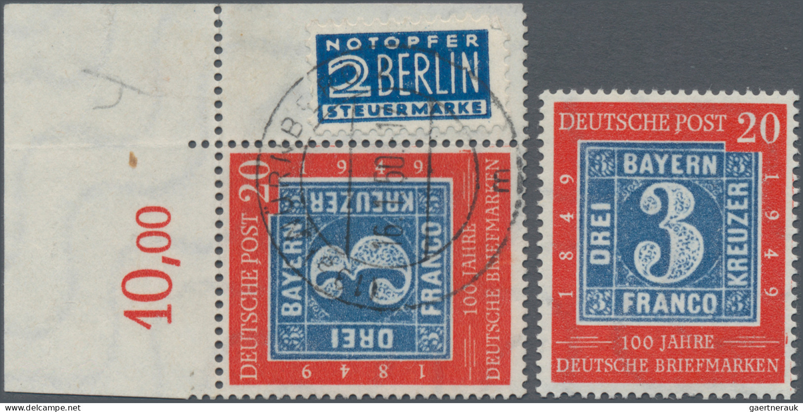 Bundesrepublik Deutschland: 1949, 100 Jahre Deutsche Briefmarken, 20(Pf), Gestem - Usati