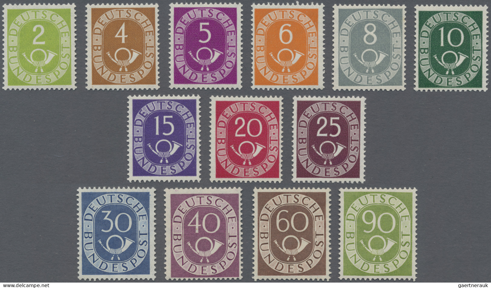 Bundesrepublik Deutschland: 1951, Posthorn, 2 Pfg. Bis 40 Pfg., 60 Pfg. Und 90 P - Unused Stamps