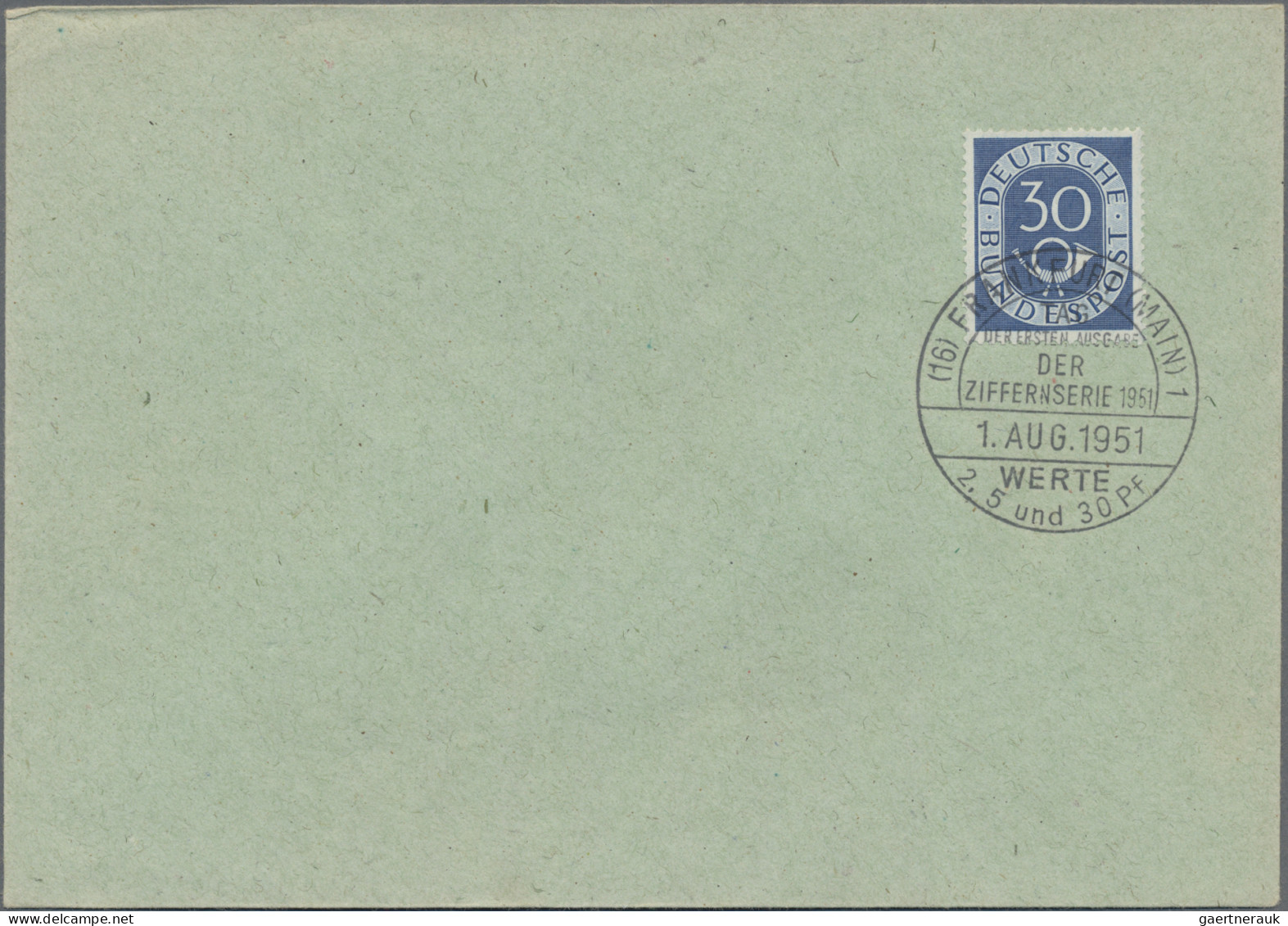 Bundesrepublik Deutschland: 1951, Posthorn 2-40Pfg., 60 Pfg. jeweils einzeln (2P