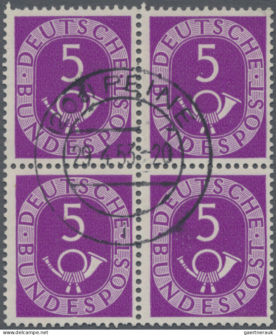 Bundesrepublik Deutschland: 1951 Posthorn 5 Pf. Im Viererblock, Dabei Untere Lin - Used Stamps