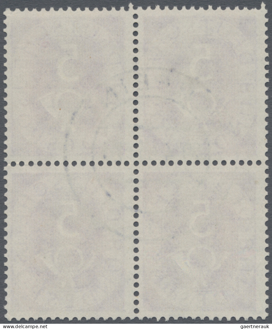 Bundesrepublik Deutschland: 1951 Posthorn 5 Pf. Im Viererblock, Dabei Untere Lin - Used Stamps
