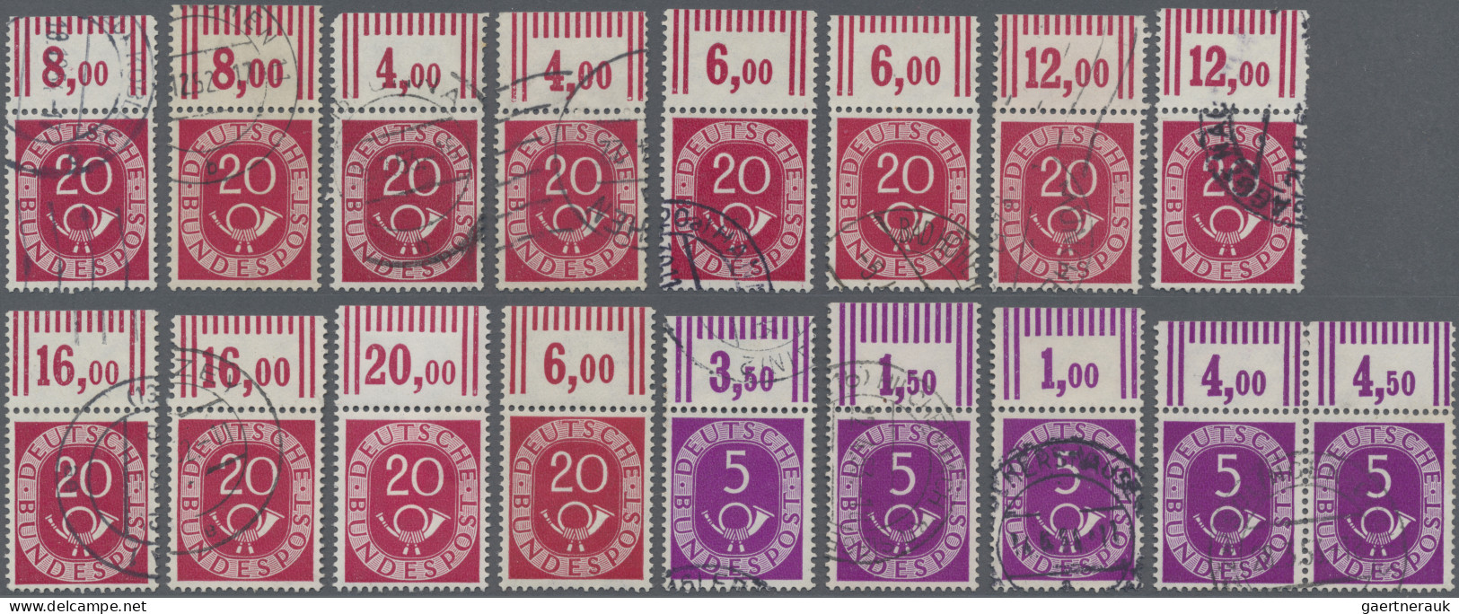 Bundesrepublik Deutschland: 1951, Posthorn 5(Pf), 5 Gestempelte Marken Vom Oberr - Used Stamps