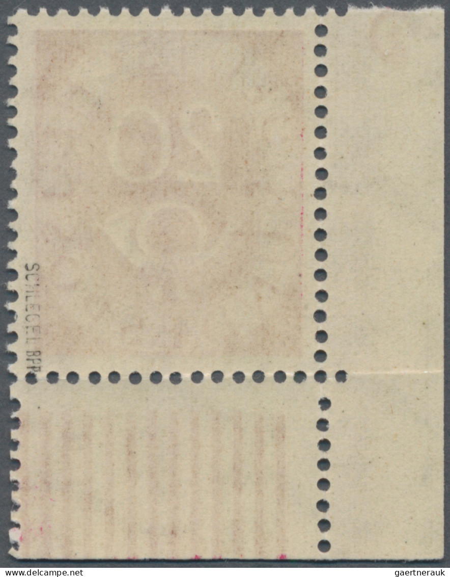 Bundesrepublik Deutschland: 1951, Posthorn 20 Pfg., Eckrand Unten Links Mit Druc - Unused Stamps