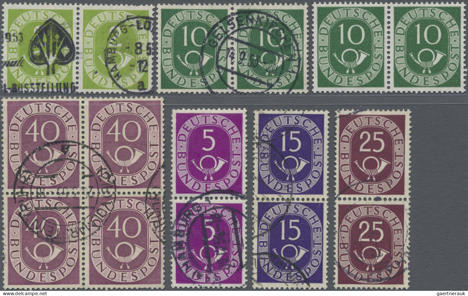 Bundesrepublik Deutschland: 1951, Posthorn 40 Pfg, Gestempelter Viererblock, übl - Used Stamps