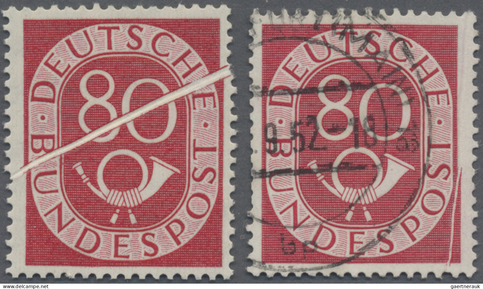 Bundesrepublik Deutschland: 1951, Posthorn 80(Pf) Postfrisch Mit Schräg Durch Di - Gebraucht