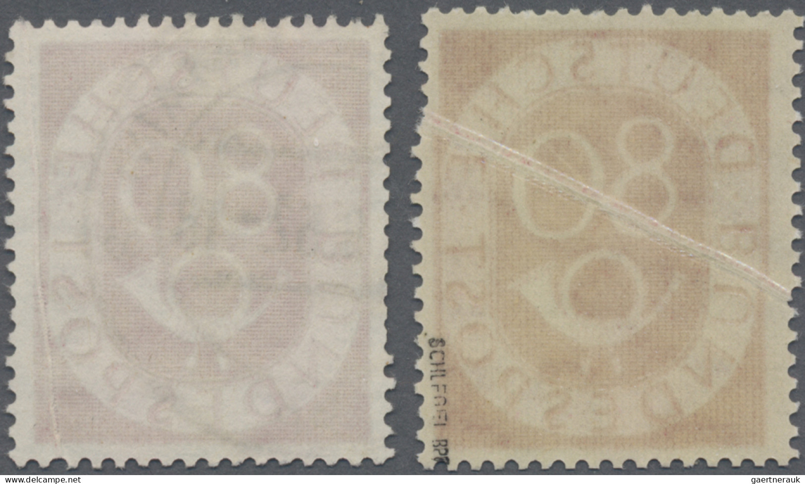 Bundesrepublik Deutschland: 1951, Posthorn 80(Pf) Postfrisch Mit Schräg Durch Di - Used Stamps