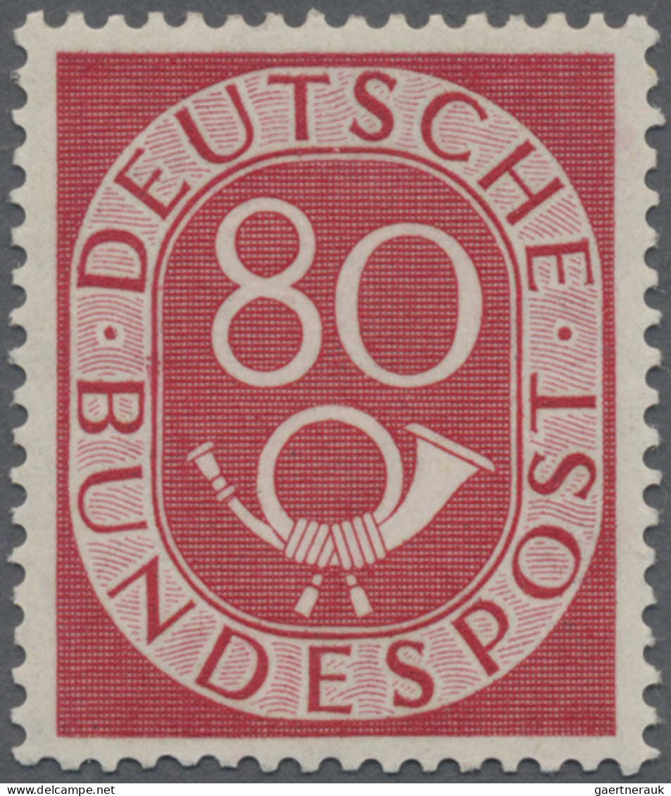 Bundesrepublik Deutschland: 1951, Posthorn 80(Pf) Mit Plattenfehler "Feder" Stri - Ongebruikt