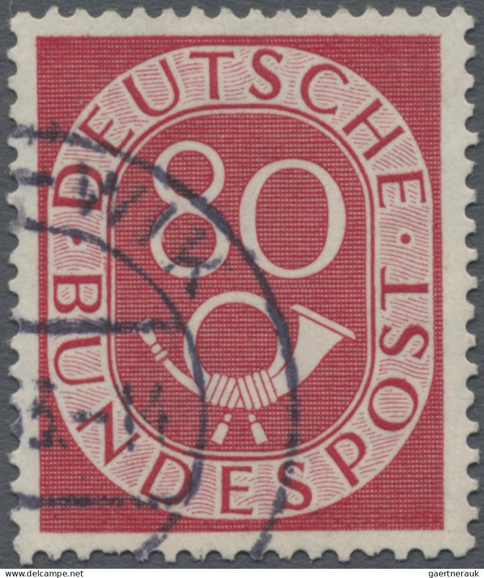 Bundesrepublik Deutschland: 1951, Posthorn 80 Pfg. Mit Plattenfehler "Striche Im - Gebraucht