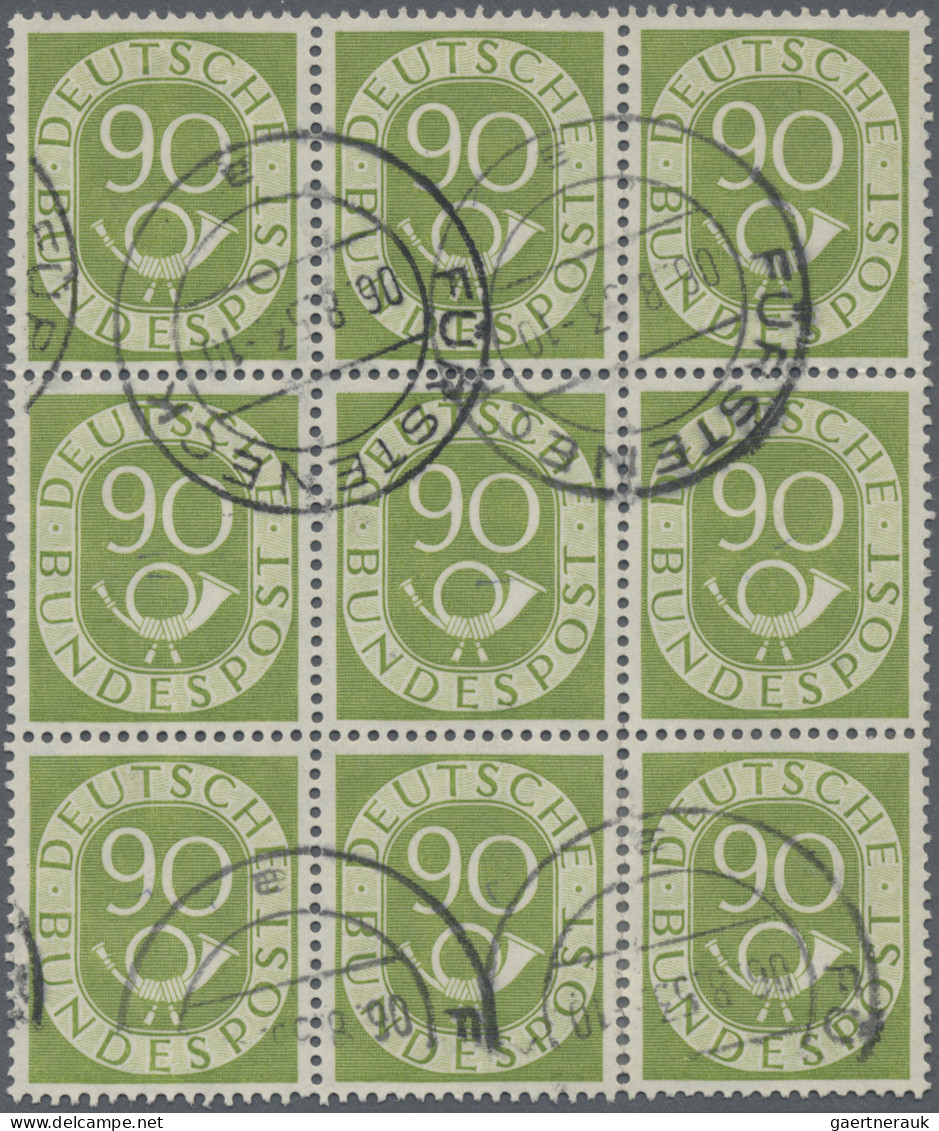 Bundesrepublik Deutschland: 1952, Freimarken: Posthorn 90 Pf Im Neunerblock, Ges - Used Stamps