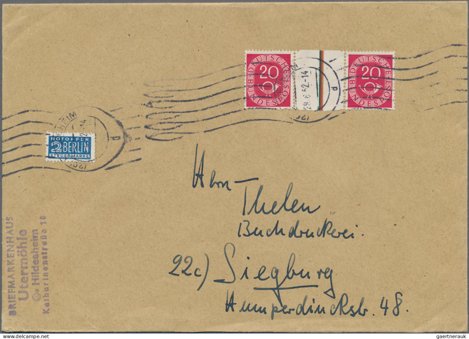 Bundesrepublik - Zusammendrucke: 1951, Posthorn 20+Z+20(Pf), Zusammendruck Postf - Zusammendrucke
