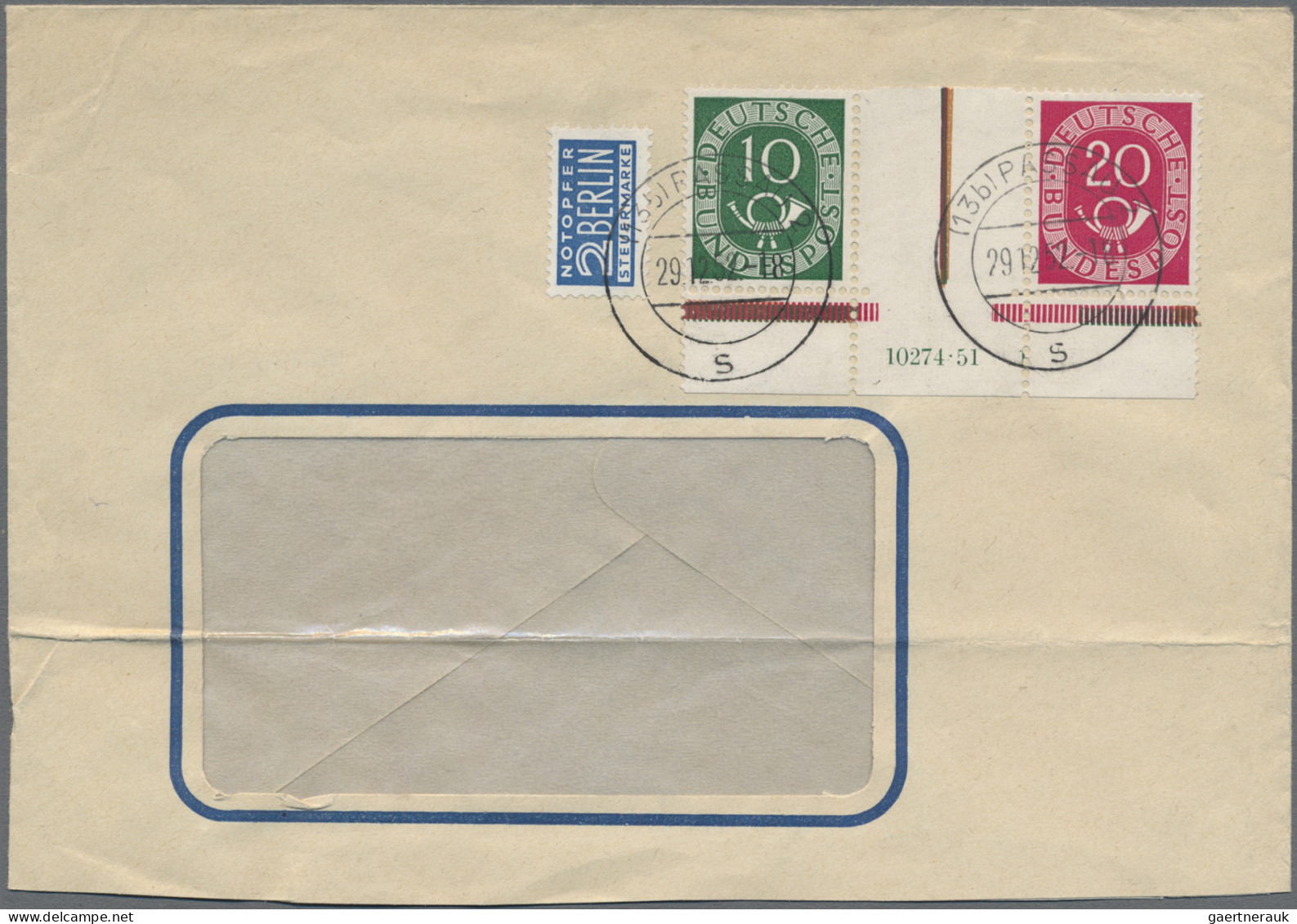 Bundesrepublik - Zusammendrucke: 1951, Posthorn, Zwischensteg-Zusammendruck 10 P - Zusammendrucke