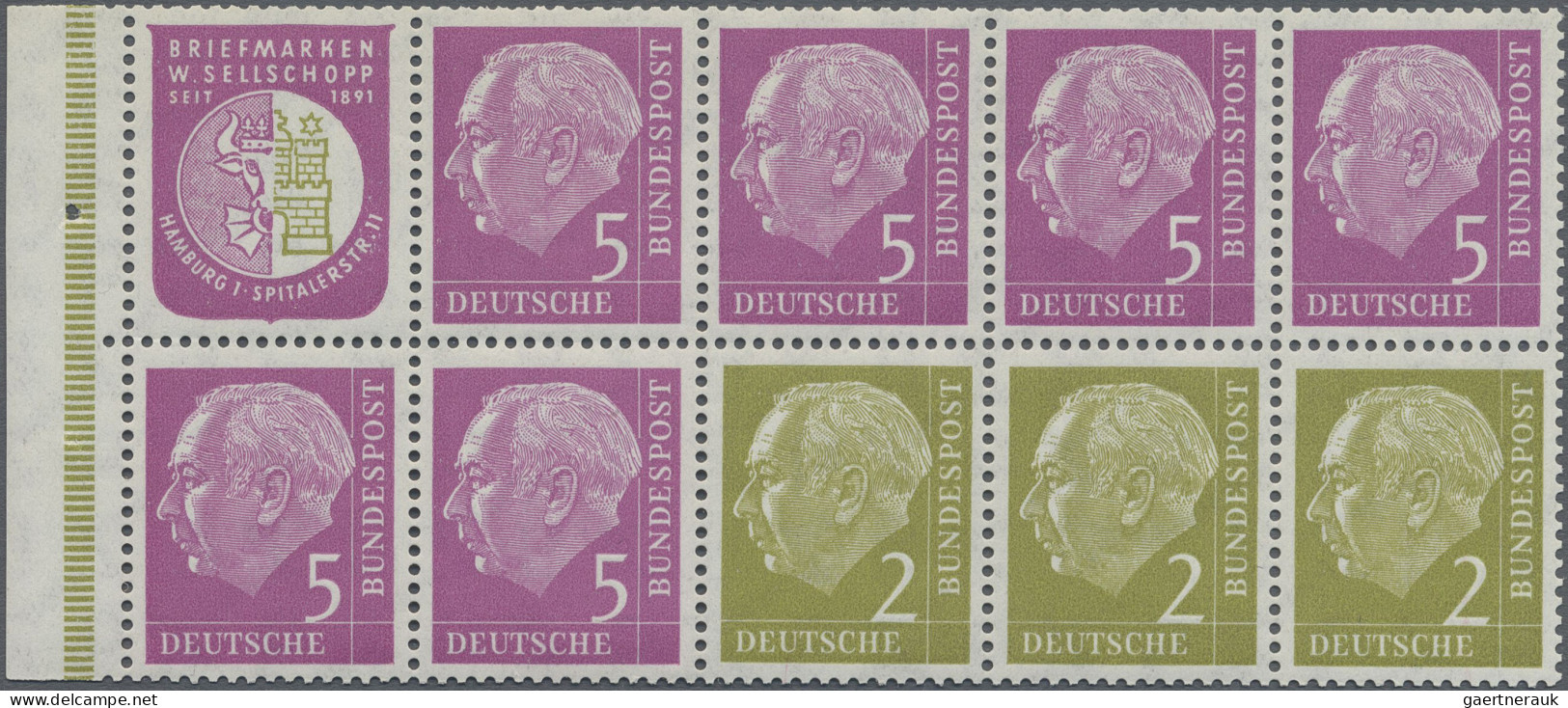 Bundesrepublik - Zusammendrucke: 1956, Heuss I, H.-Blatt 6, postfrisch, gestempe