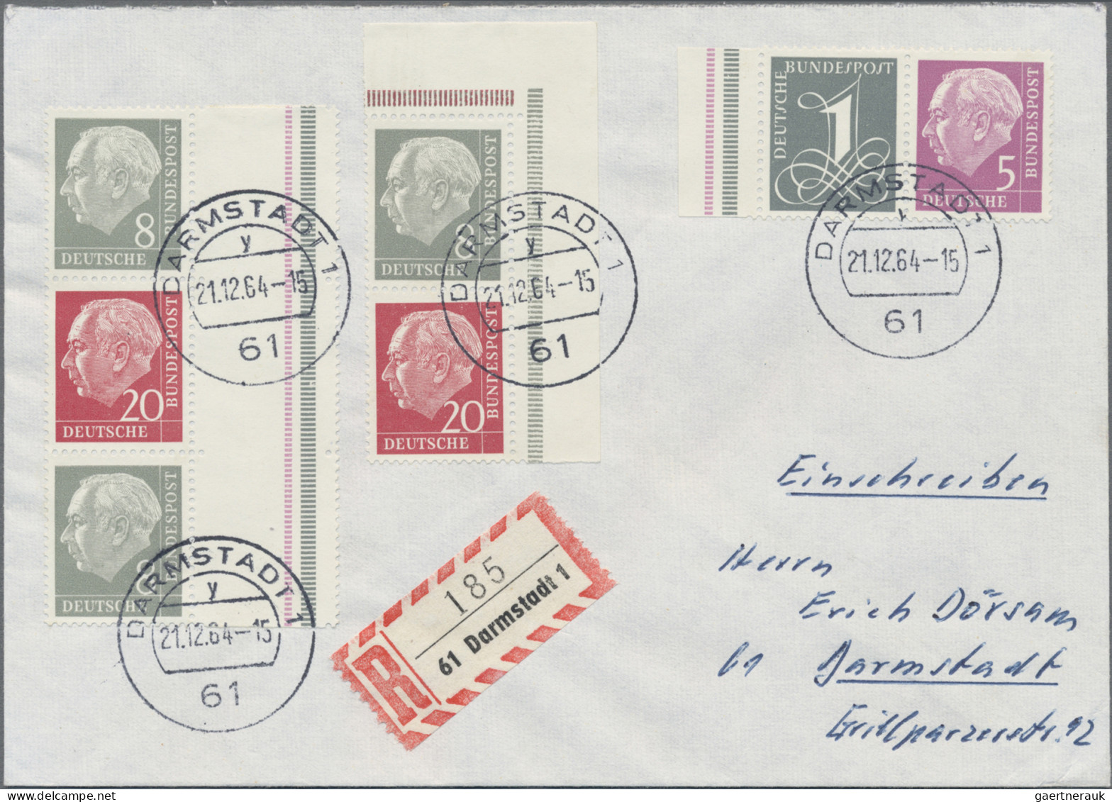 Bundesrepublik - Zusammendrucke: 1964, 5 Heuss-Zusammendrucke Nachauflage 8+20+8 - Zusammendrucke