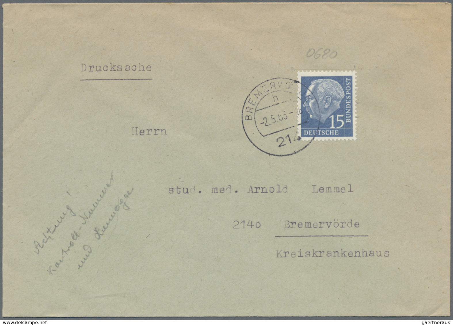 Bundesrepublik - Rollenmarken: 1960, 15 Pf Heuss LUMOGEN, ROLLENMARKE Mit Rückse - Roulettes