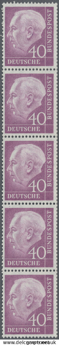 Bundesrepublik - Rollenmarken: 1954, 40 Pf Heuss I, Senkrechter 5er-Streifen, Je - Roller Precancels